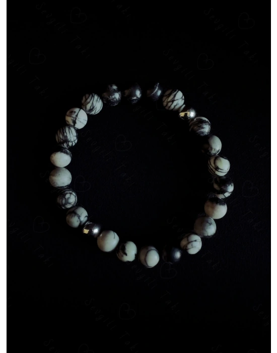 Siyah Beyaz Jasper Doğal Taşlı Bileklik | Sonbahar Serisi