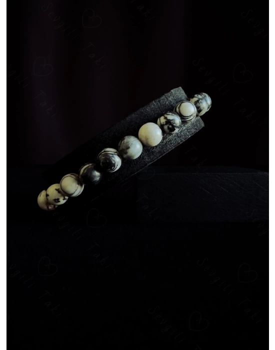 Siyah Beyaz Jasper Doğal Taşlı Bileklik | Sonbahar Serisi