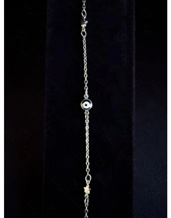 Siyah Nazarlıklı Yıldızlı Çelik Bileklik | Şam Serisi