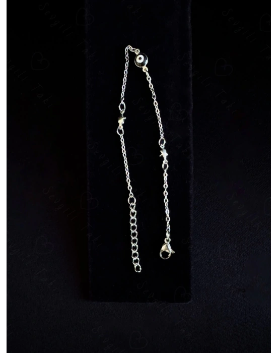 Siyah Nazarlıklı Yıldızlı Çelik Bileklik | Şam Serisi