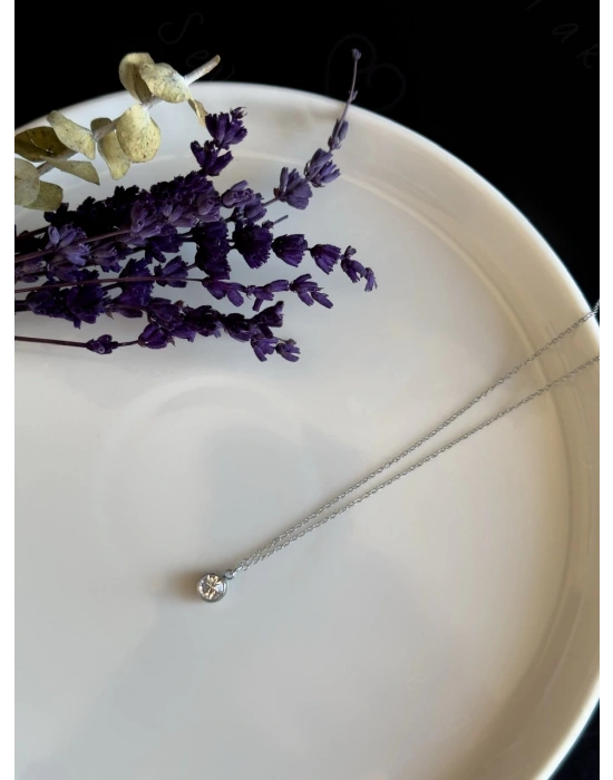 Taş Charmlı Silver Çelik Kolye | Sevgili Takı Koleksiyonu