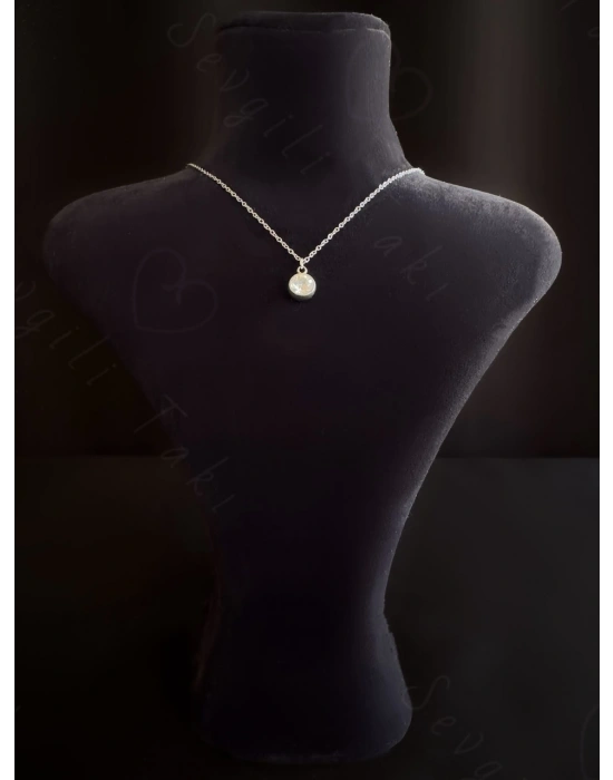 Taş Charmlı Silver Çelik Kolye | Sevgili Takı Koleksiyonu