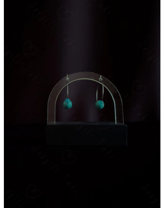 Turkuaz ve Akik Doğal Taşlı Çelik Küpe -Sevgili Takı Koleksiyonu