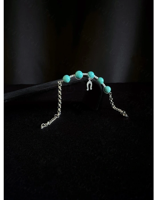 Turkuaz ve Akuamarin Doğal Taşlı Çelik Bileklik | Sevgili Takı Koleksiyonu