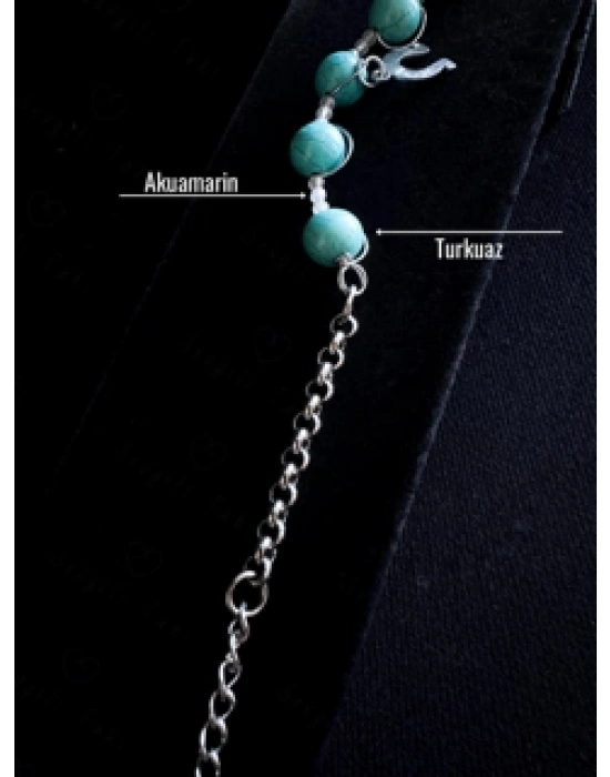 Turkuaz ve Akuamarin Doğal Taşlı Çelik Bileklik | Sevgili Takı Koleksiyonu