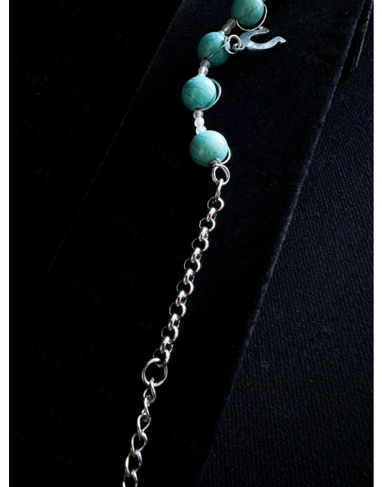 Turkuaz ve Akuamarin Doğal Taşlı Çelik Bileklik | Sevgili Takı Koleksiyonu