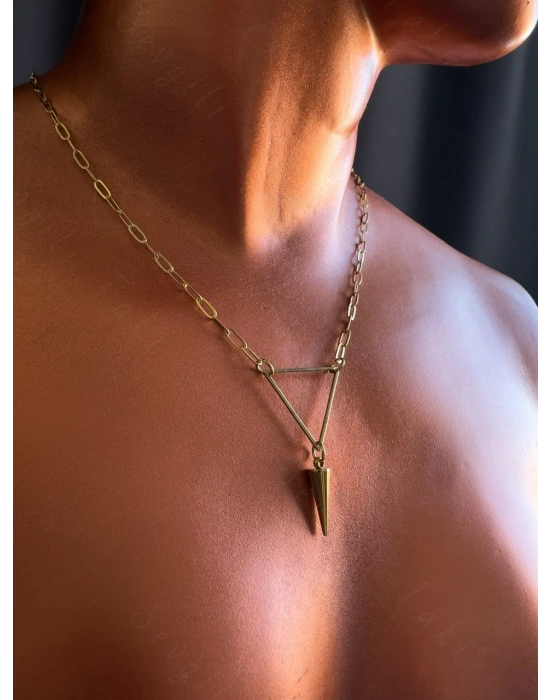 Üçgen Şekilli Paperclip(Ataş) Çelik Zincir Kolye | Glorius Serisi
