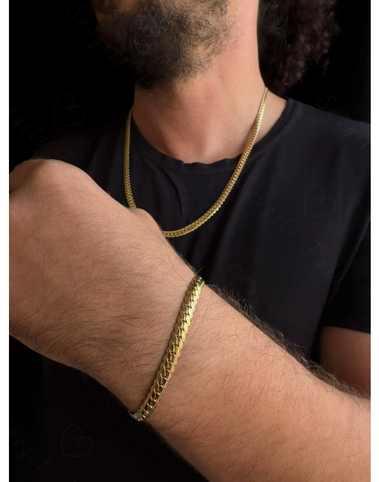 Yassı Model Snake Yılan Gold Çelik Zincir Bileklik | 1+ Serisi