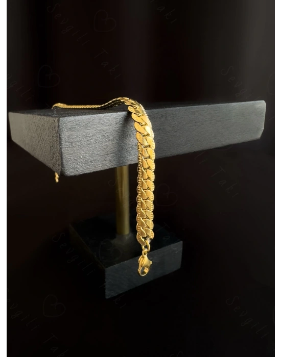 Yassı Model Snake Yılan Gold Çelik Zincir Bileklik | 1+ Serisi