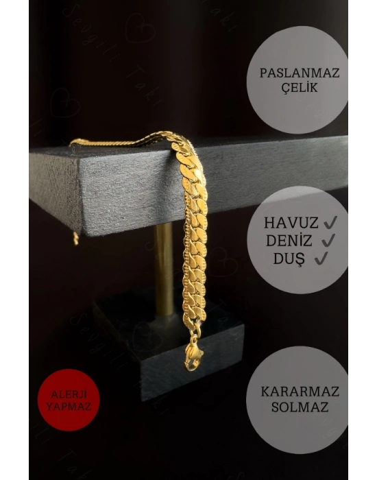 Yassı Model Snake Yılan Gold Çelik Zincir Çocuk Bileklik | MeToo Serisi