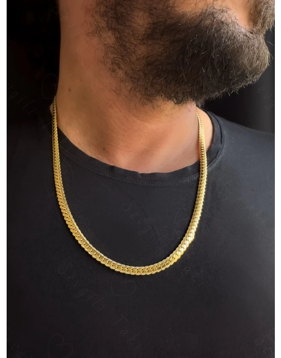 Yassı Model Snake Yılan Gold Çelik Zincir Kolye | 1+ Serisi