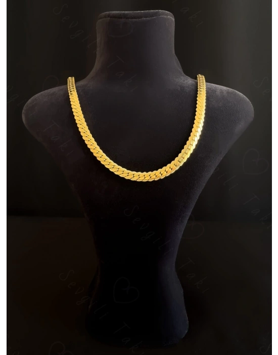 Yassı Model Snake Yılan Gold Çelik Zincir Kolye | 1+ Serisi