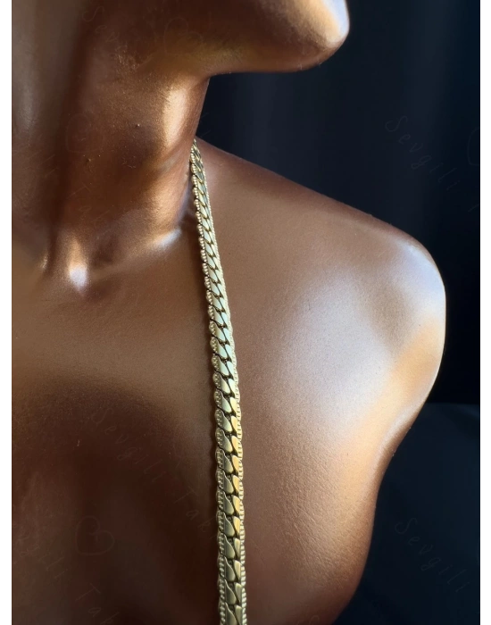 Yassı Model Snake Yılan Gold Çelik Zincir Kolye | 1+ Serisi