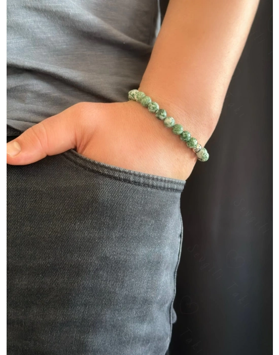 Yeşil Beyaz Jasper Doğal Taşlı Bileklik -Sevgili Takı Koleksiyonu