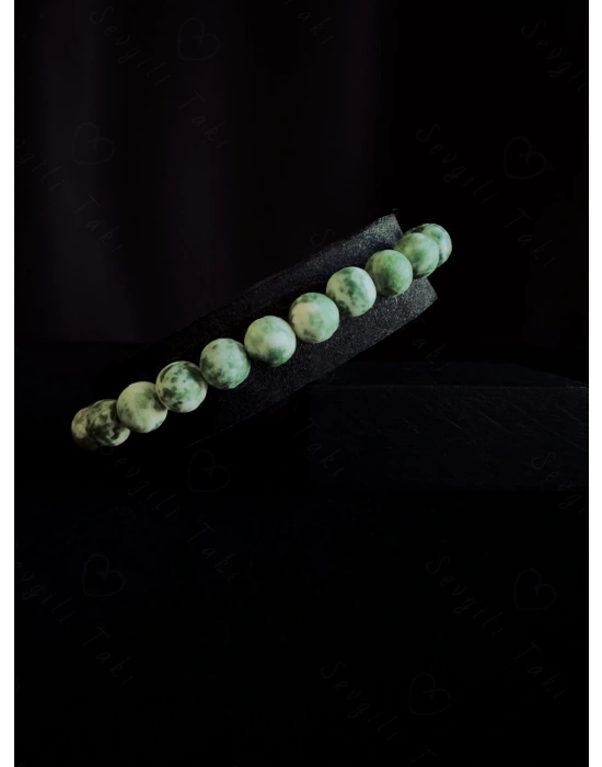 Yeşil Beyaz Jasper Doğal Taşlı Bileklik -Sevgili Takı Koleksiyonu