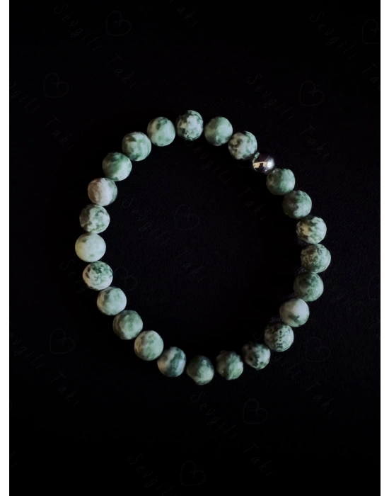 Yeşil Beyaz Jasper Doğal Taşlı Bileklik -Sevgili Takı Koleksiyonu