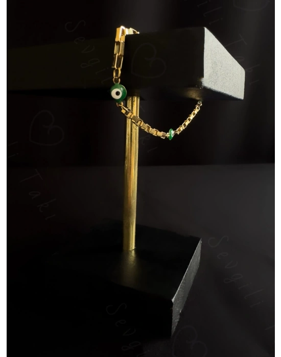 Yeşil Nazar Boncuklu Gold Çelik Halhal | Allure Serisi