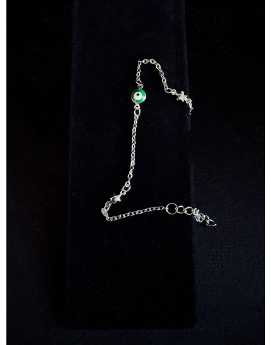 Yeşil Nazarlıklı Yıldızlı Çelik Bileklik | İstanbul Serisi