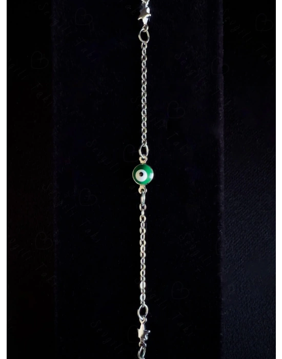 Yeşil Nazarlıklı Yıldızlı Çelik Bileklik | İstanbul Serisi