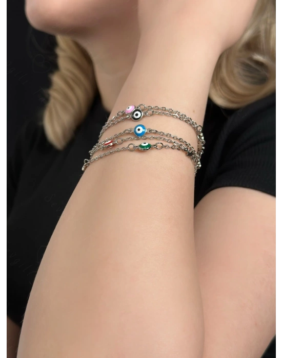 Yeşil Nazarlıklı Yıldızlı Çelik Bileklik | İstanbul Serisi