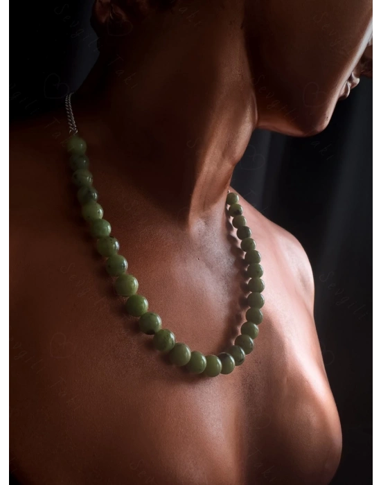 Yeşim Doğal Taşlı Çelik Kolye -Pure Serisi