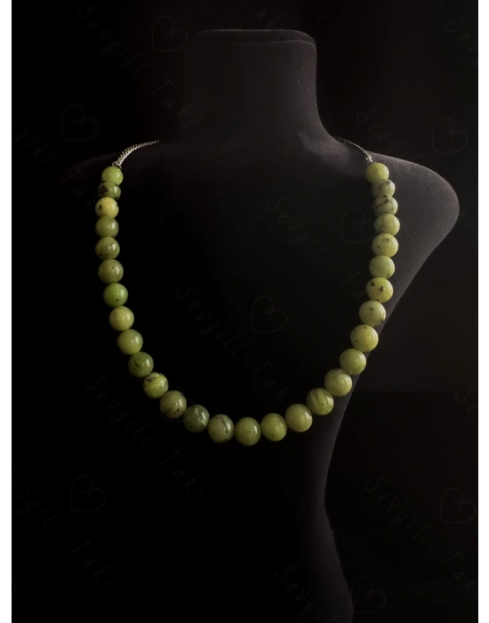 Yeşim Doğal Taşlı Çelik Kolye -Pure Serisi