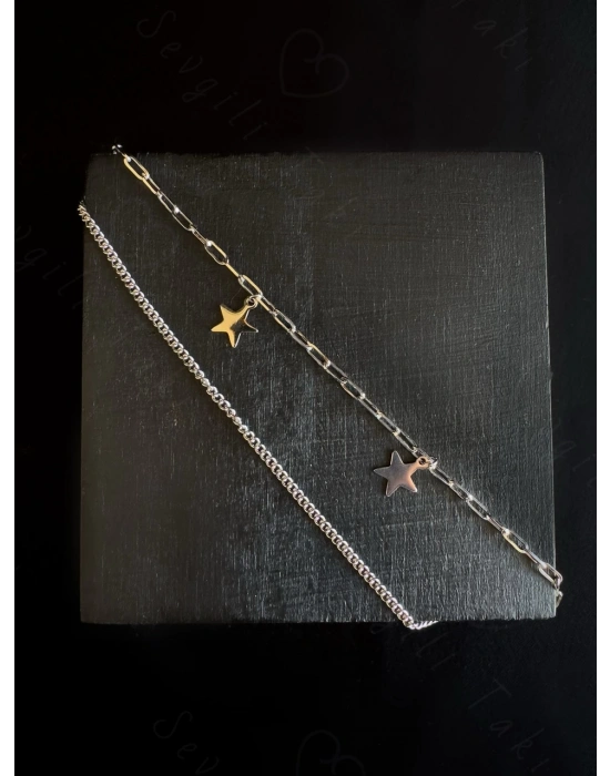 Yıldız Detaylı İkili Çelik Bileklik | Vega Serisi