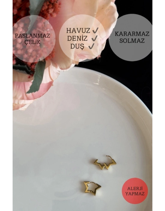 Yıldız Figürlü Çelik Küpe -Lotus Serisi