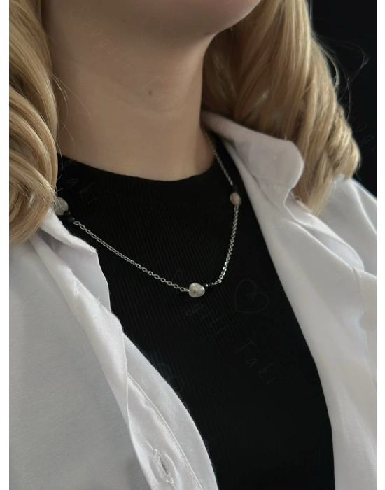 Yıldız ve Sitrin Doğal Taşlı Çelik Kolye | Mutluluk Serisi