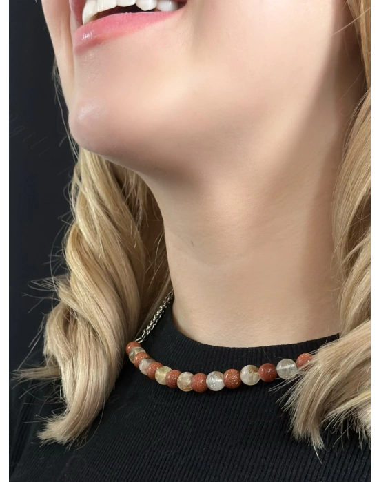 Yıldız ve Sitrin Doğal Taşlı Çelik Kolye | Sevgili Takı Koleksiyonu