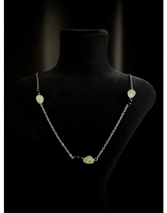 Yıldız ve Sitrin Doğal Taşlı Çelik Kolye | Mutluluk Serisi