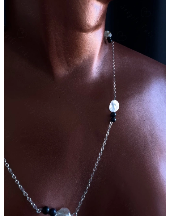 Yıldız ve Sitrin Doğal Taşlı Çelik Kolye | Mutluluk Serisi