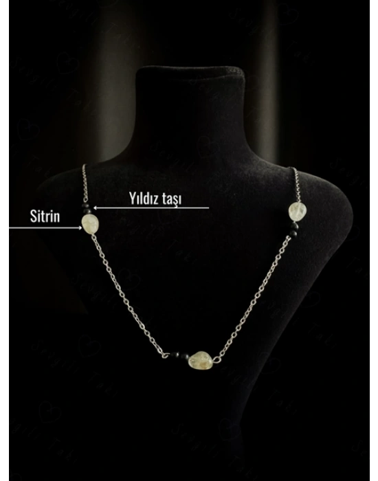 Yıldız ve Sitrin Doğal Taşlı Çelik Kolye | Mutluluk Serisi