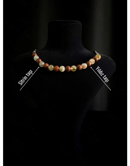 Yıldız ve Sitrin Doğal Taşlı Çelik Kolye | Sevgili Takı Koleksiyonu