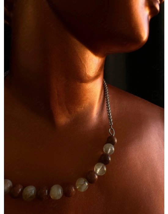 Yıldız ve Sitrin Doğal Taşlı Çelik Kolye | Sevgili Takı Koleksiyonu