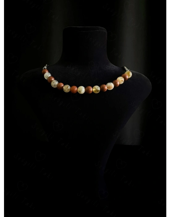 Yıldız ve Sitrin Doğal Taşlı Çelik Kolye | Sevgili Takı Koleksiyonu