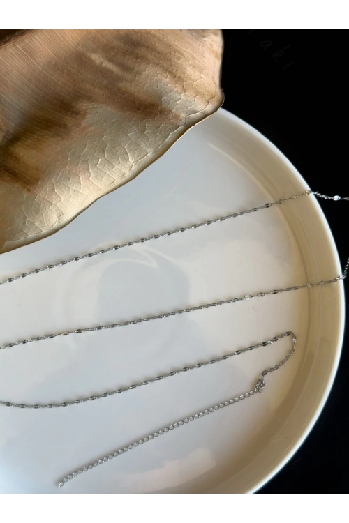 70cm | Silver Lip (Dudak) Zincirli Çelik Bel Takısı | Glorius Serisi