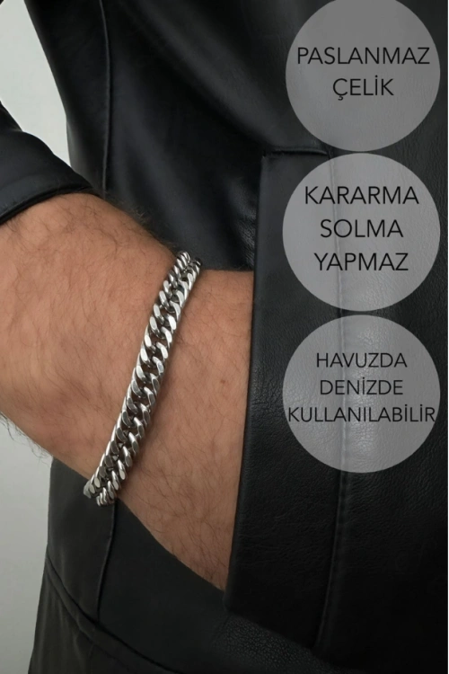 Küba Zincir Kalın Model Çelik Zincir Bileklik | Karma Serisi
