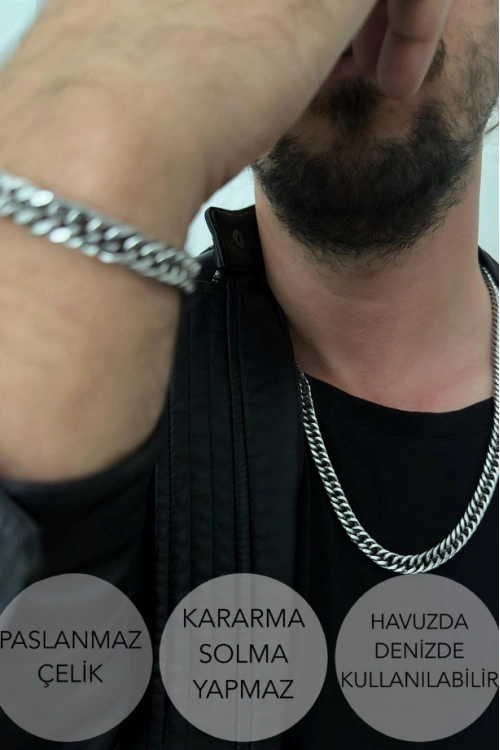 Küba Zincir Kalın Model Çelik Zincir Kolye | Karma Serisi