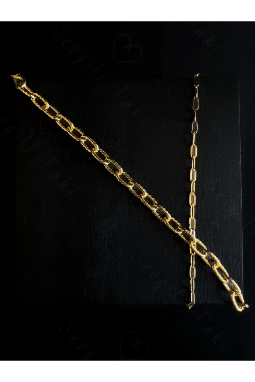 İkili Paperclip (Ataş) Gold Çelik Zincir Bileklik | MeToo Serisi