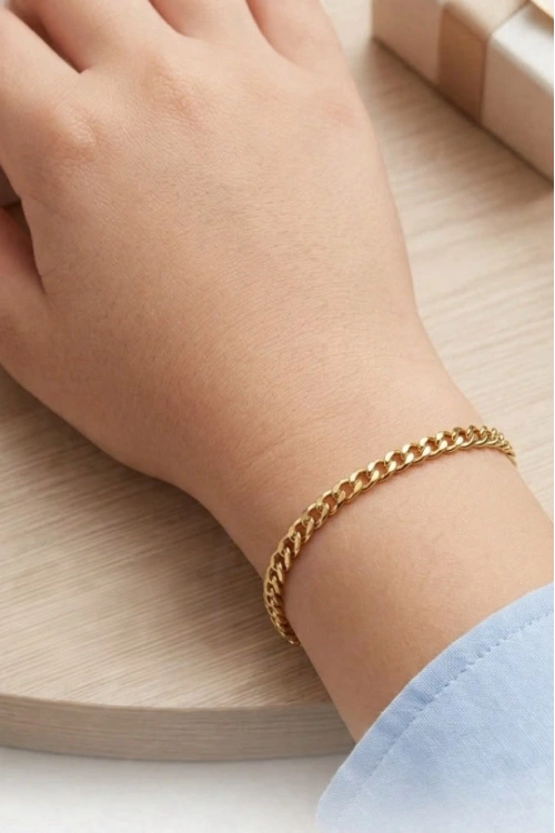 İnce Gurmet Model Gold Çelik Zincir Çocuk Bileklik | Zemheri Serisi