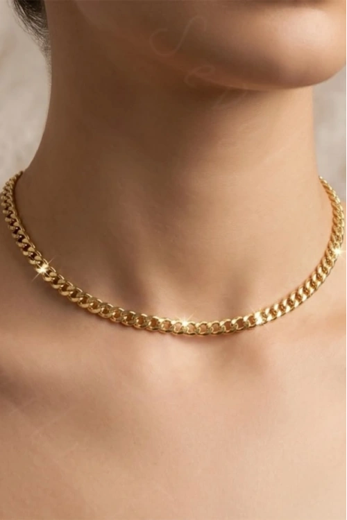 İnce Gurmet Model Gold Choker Çelik Zincir Kolye-Choker Serisi