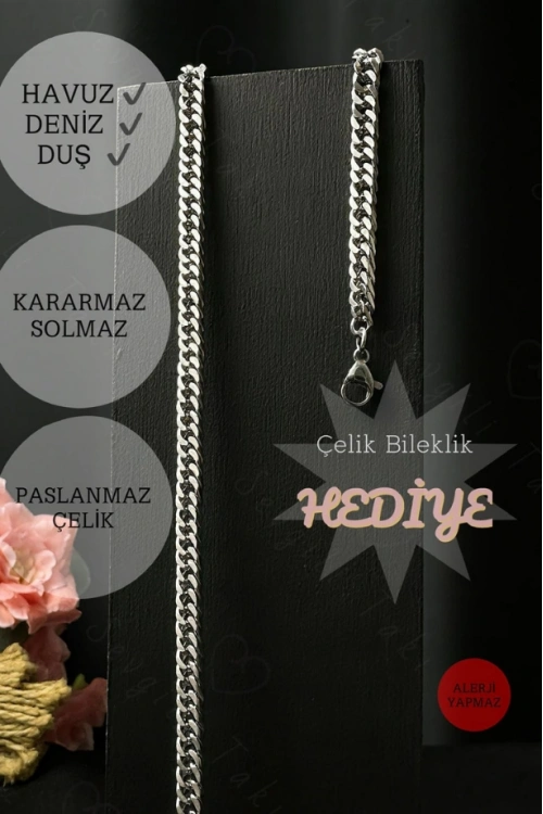 İnce Küba Model Çelik Zincir Çocuk Kolye Bileklik Takımı | Karma Serisi