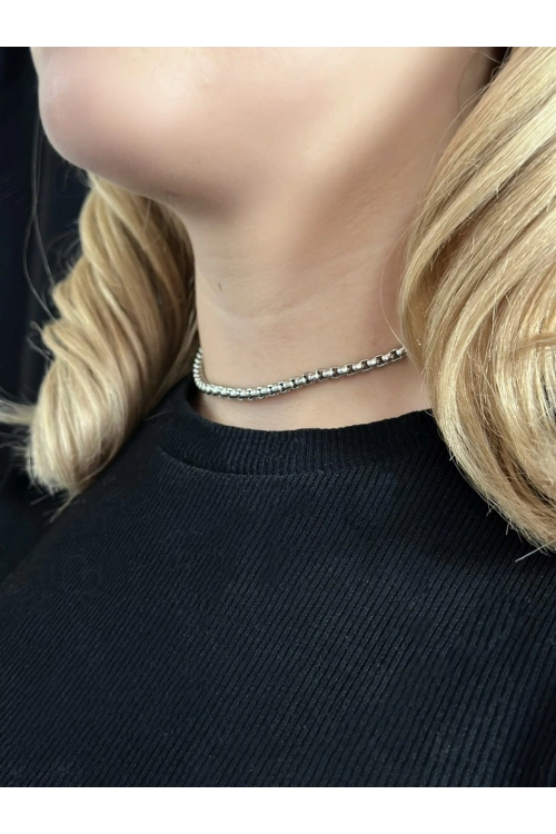 Köşeli Model Choker Çelik Zincir Kolye -Choker Serisi