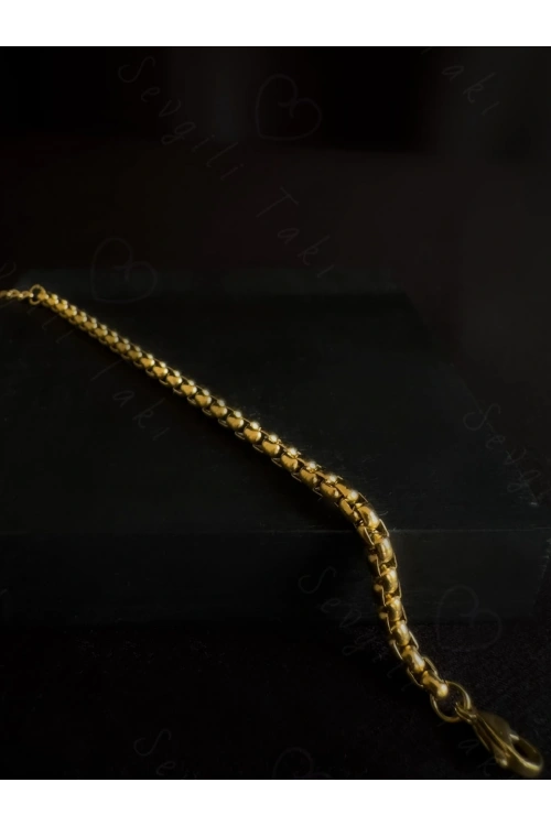 Köşeli Model Gold Çelik Zincir Çocuk Bileklik | Kuzey Serisi