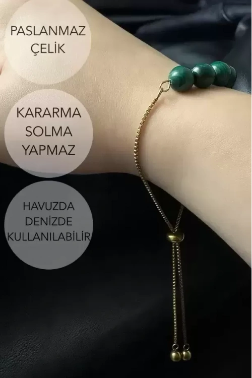 Malahit Doğal Taşlı Ayarlanabilir Çelik Bileklik -Miracle Serisi