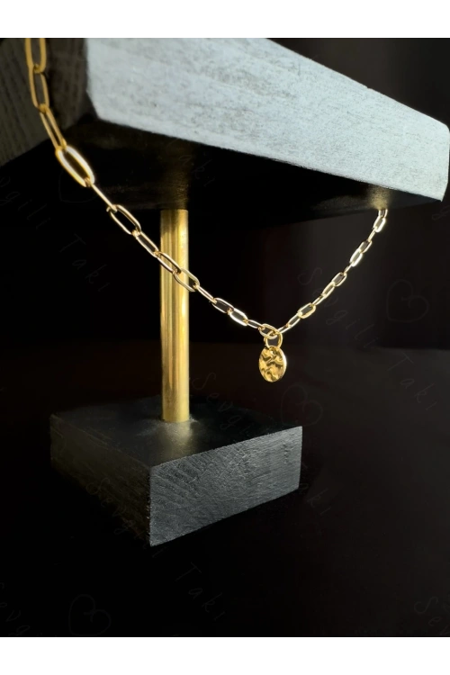 Oval Dövme Figürlü İnce Paperclip (Ataş) Model Zincir Çelik Halhal | MeToo Serisi