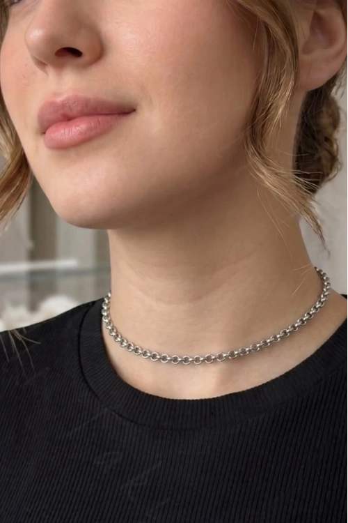 Oval Model Choker Çelik Zincir Kolye | Choker Serisi