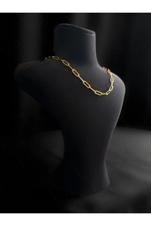 Paperclip Kabartma Çocuk Gold Çelik Zincir Kolye | Ida Serisi
