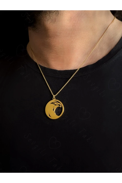 Şahin Başlı Gold Çelik Kolye | Horus Serisi